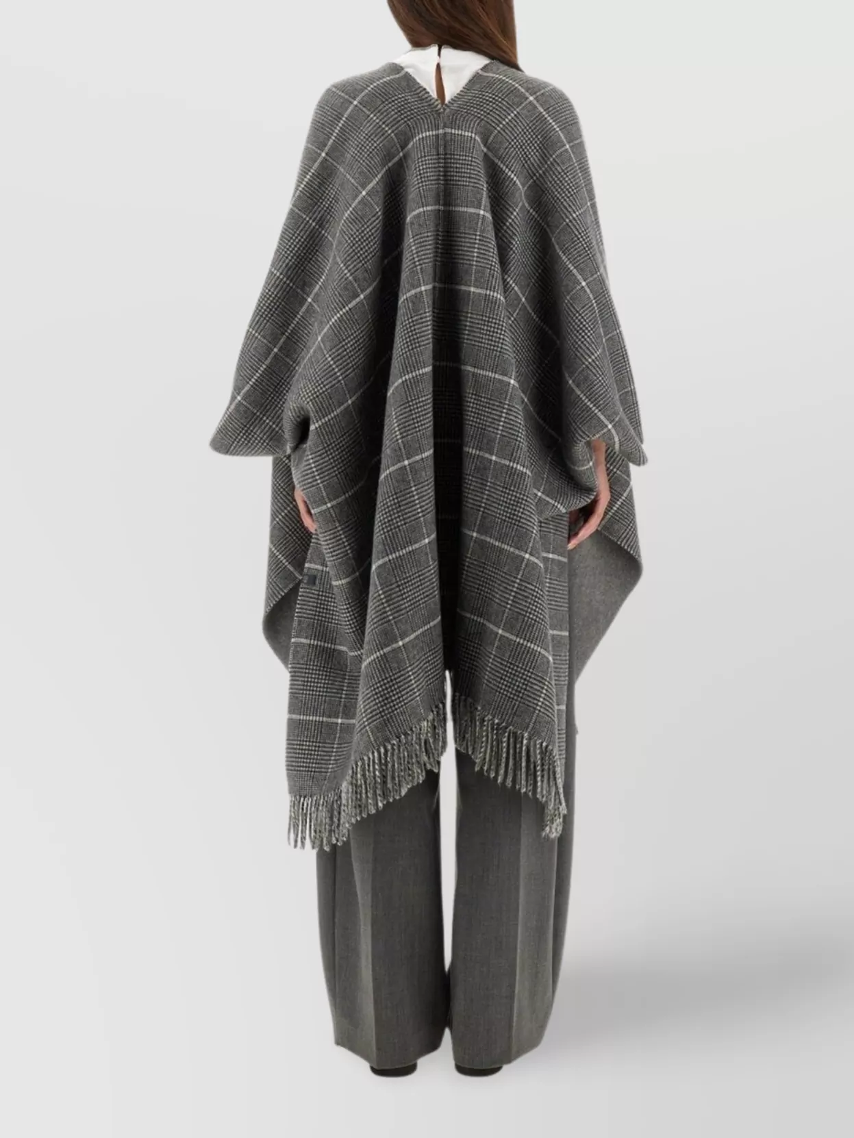 Brunello Cucinelli Draped Poncho With Fringe And Plaid
