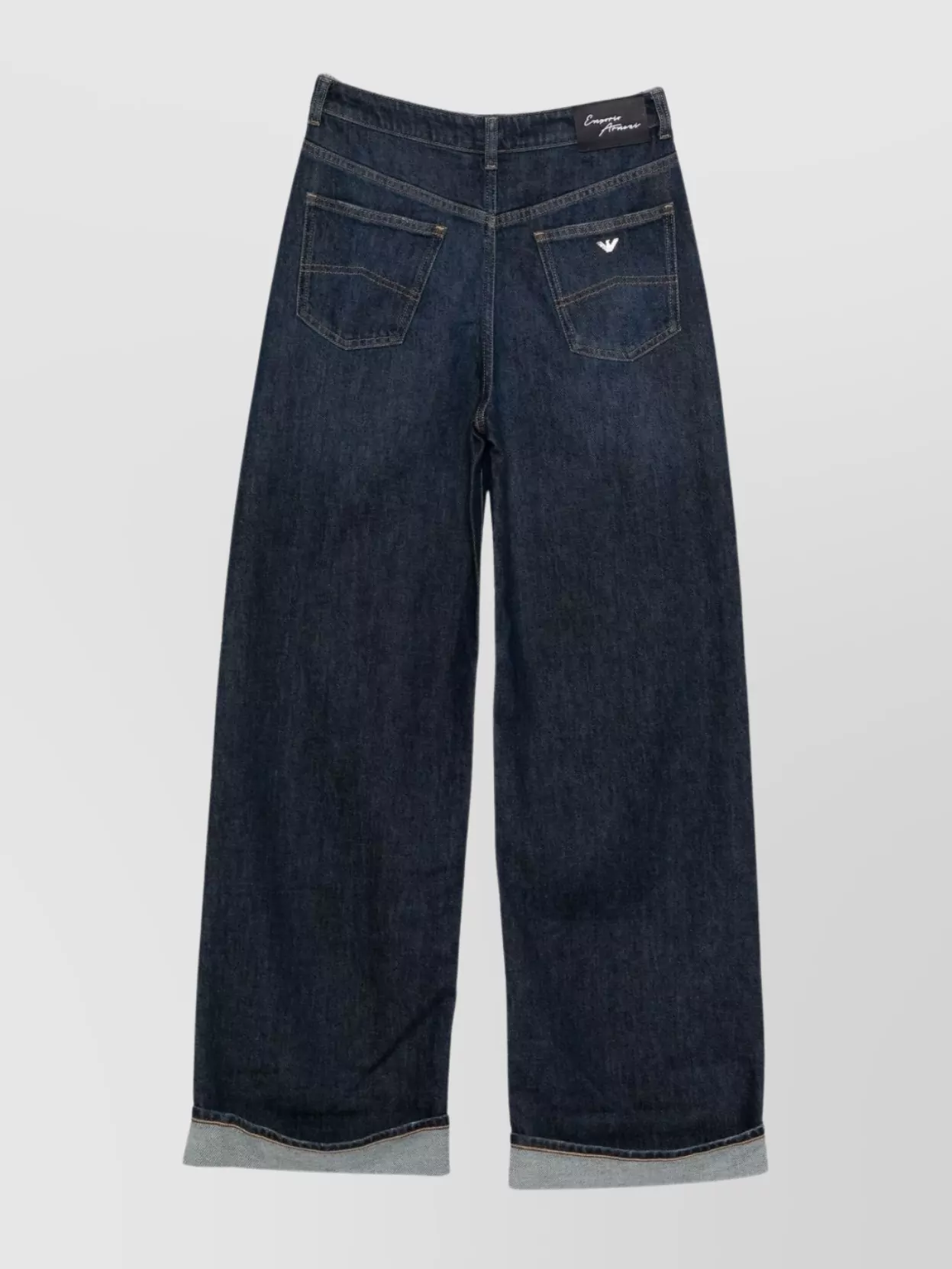 Emporio Armani Wide-leg Trousers With Rolled Cuffs In Blue