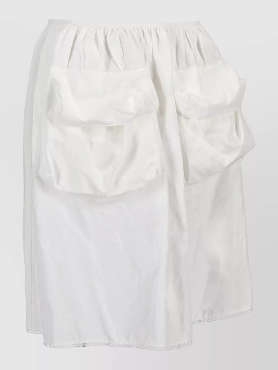 Miu Miu Poplin Skirt Elastic Waist Gathered Pockets Hem