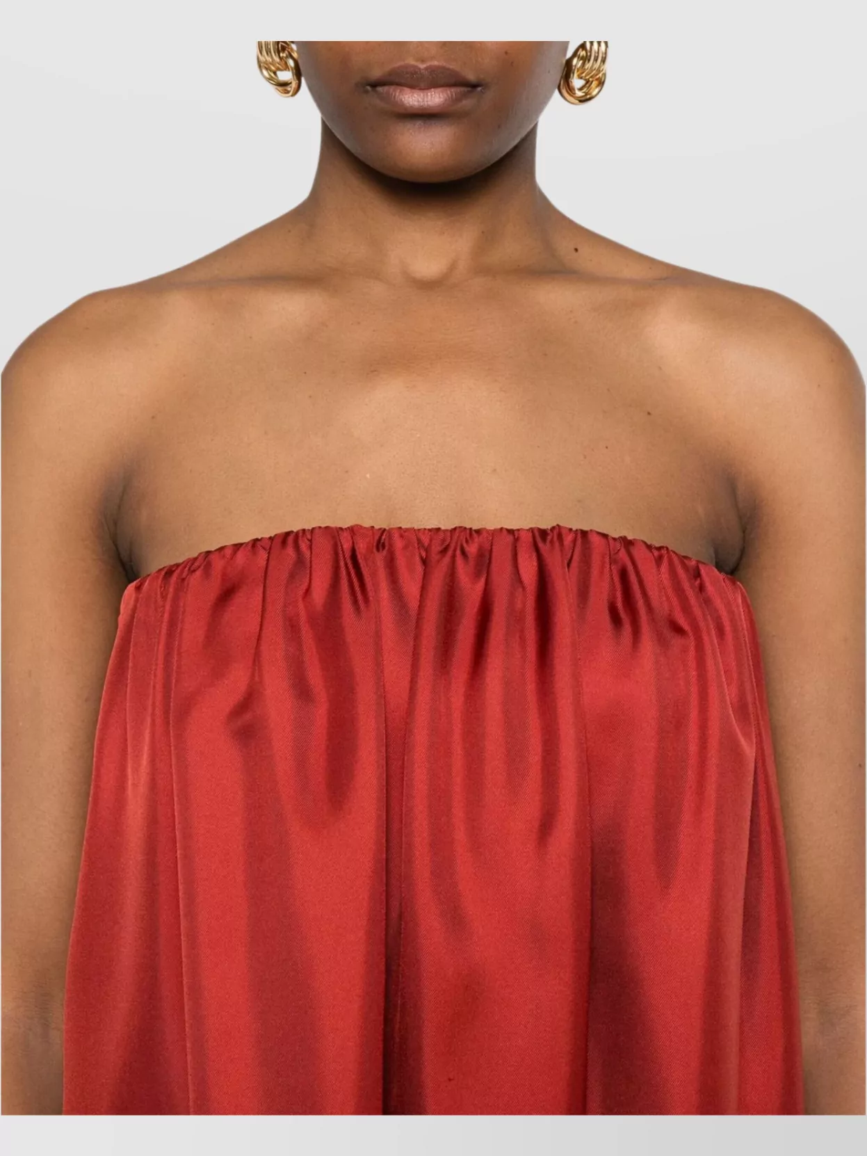 Max Mara Strapless Satin Floor-Length Dress With Gathered Neckline