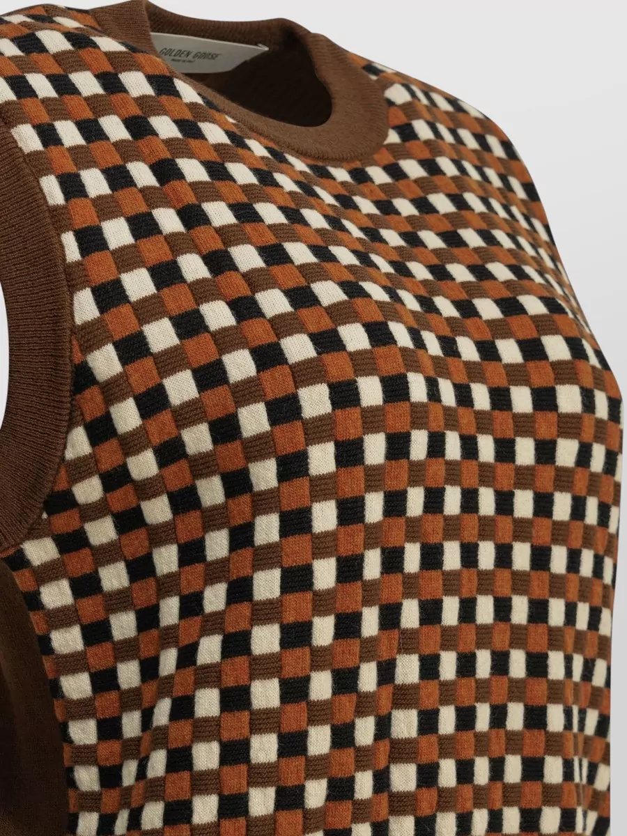 Golden Goose Wool Checked Ribbed-Knit Sleeveless Vest