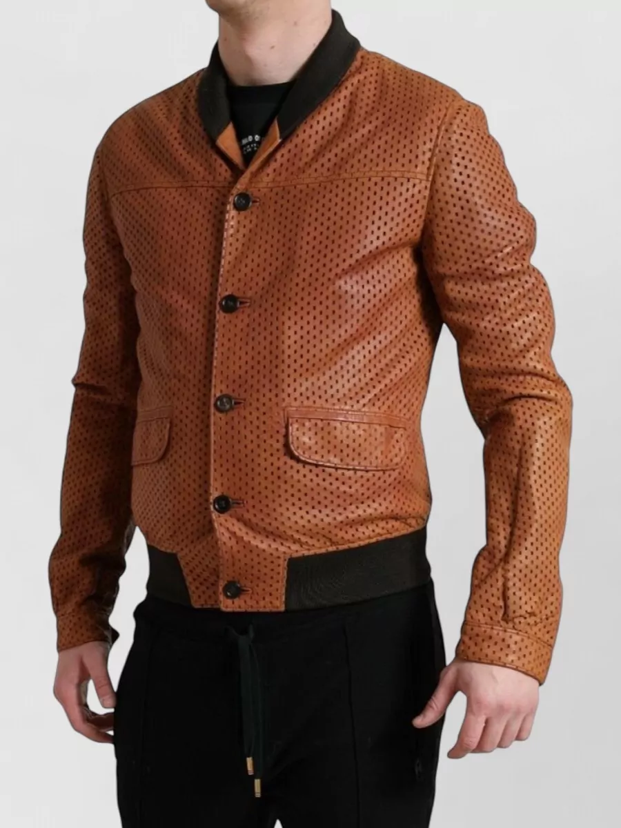 Dolce&Gabbana Lambskin Leather Perforated Bomber Jacket