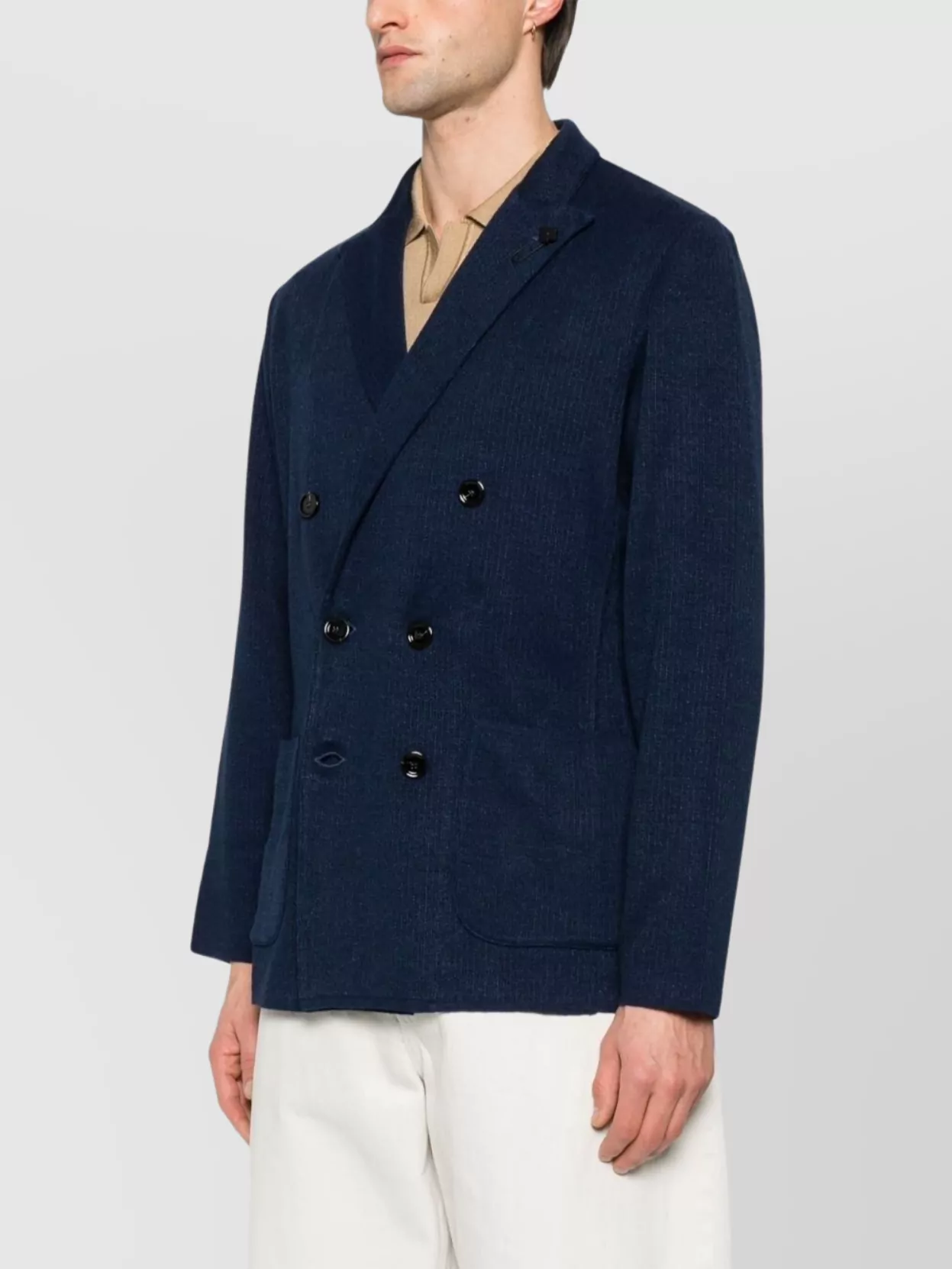 Lardini Linen Double-Breasted Jacket Rear Vents