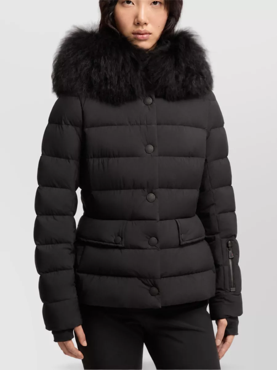 Moncler Down Hooded Shearling-Trimmed Ski Jacket