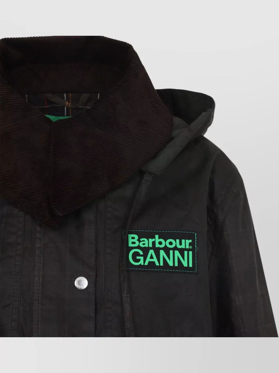 Barbour Ganni Hood Ttn Check Wax Cotton Jacket