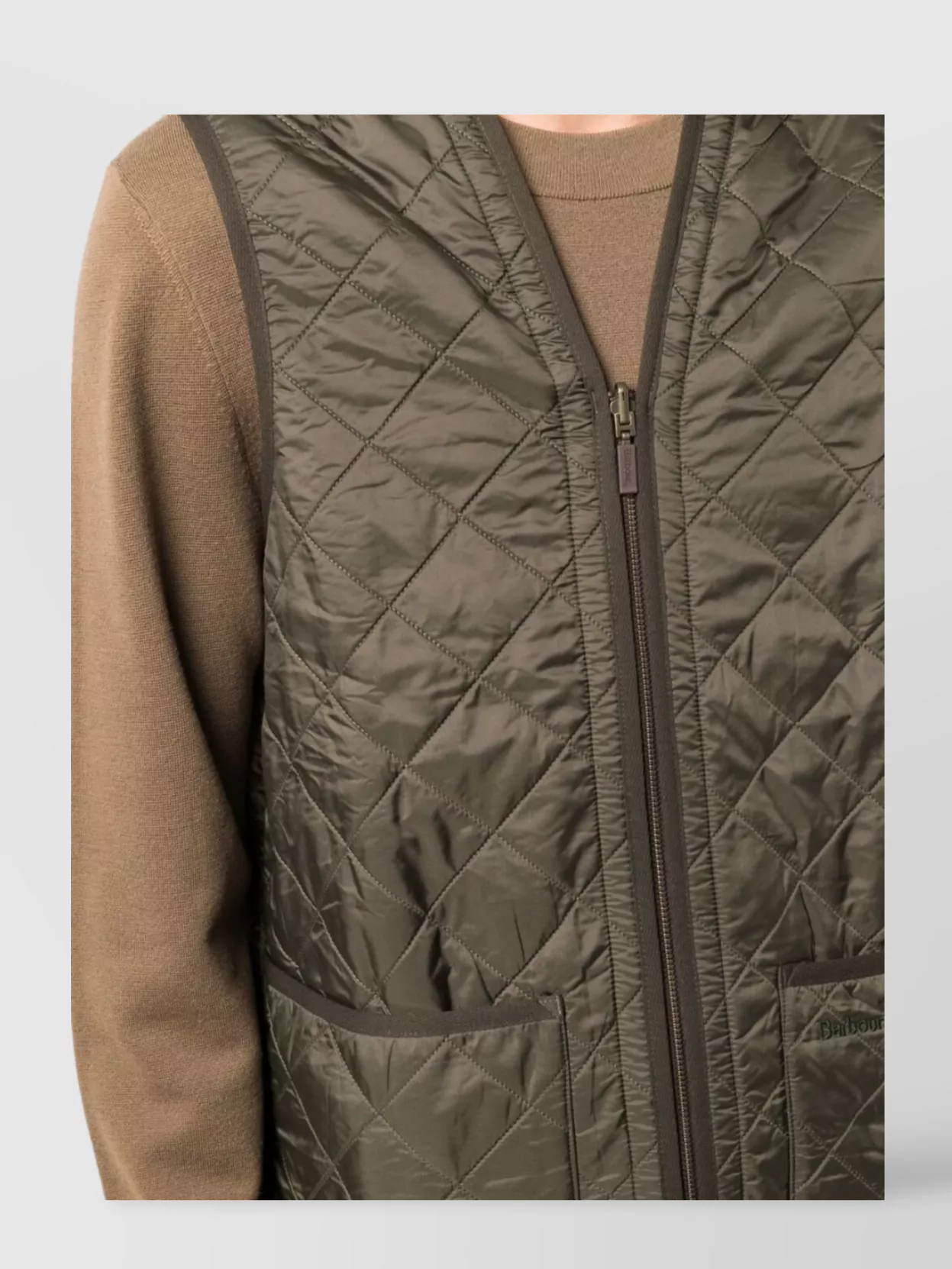 Barbour Quilted Sleeveless V-neck Waistcoat Zip In Green