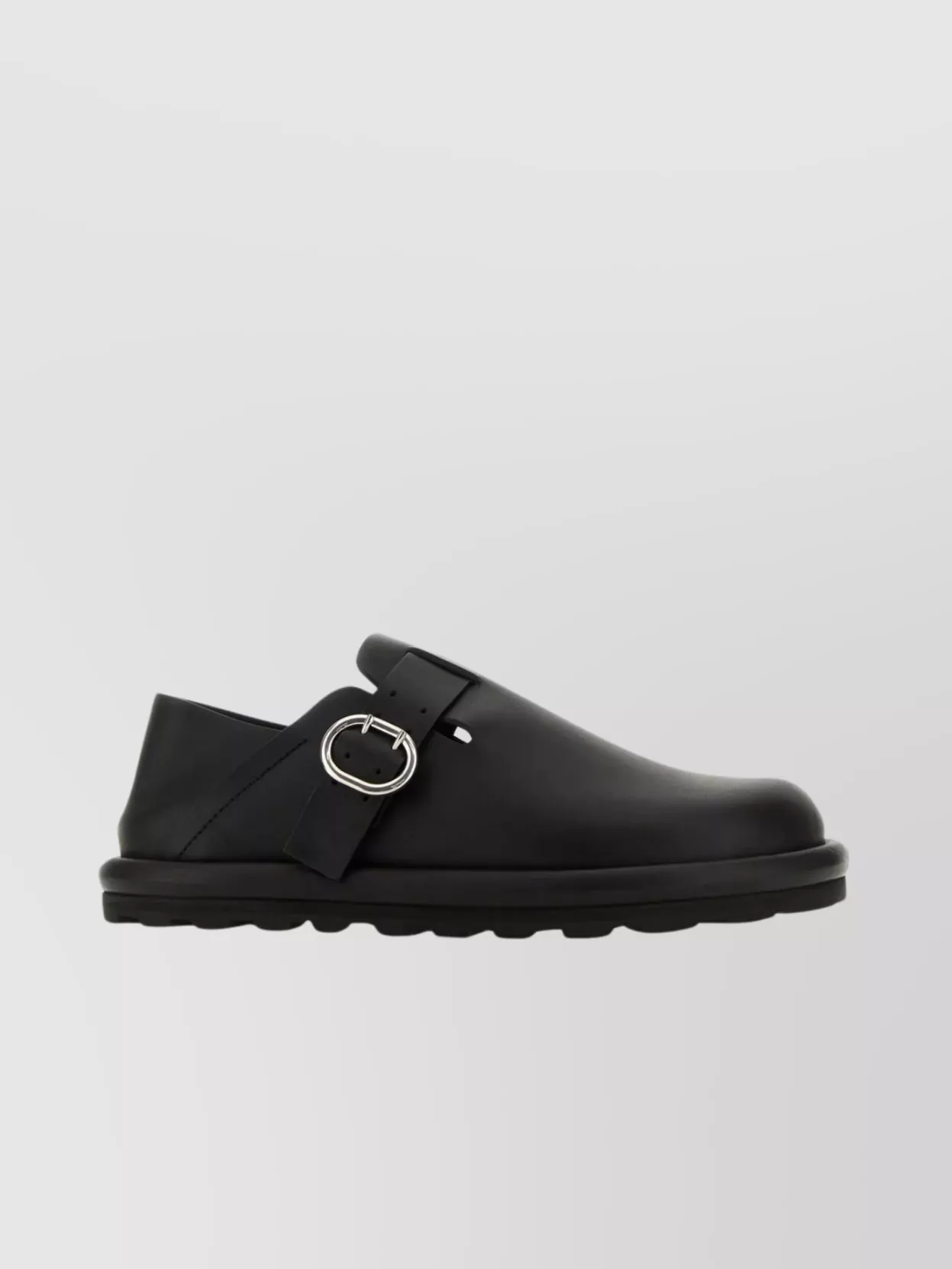 Shop Jil Sander Round Toe Leather Slip-ons In Black