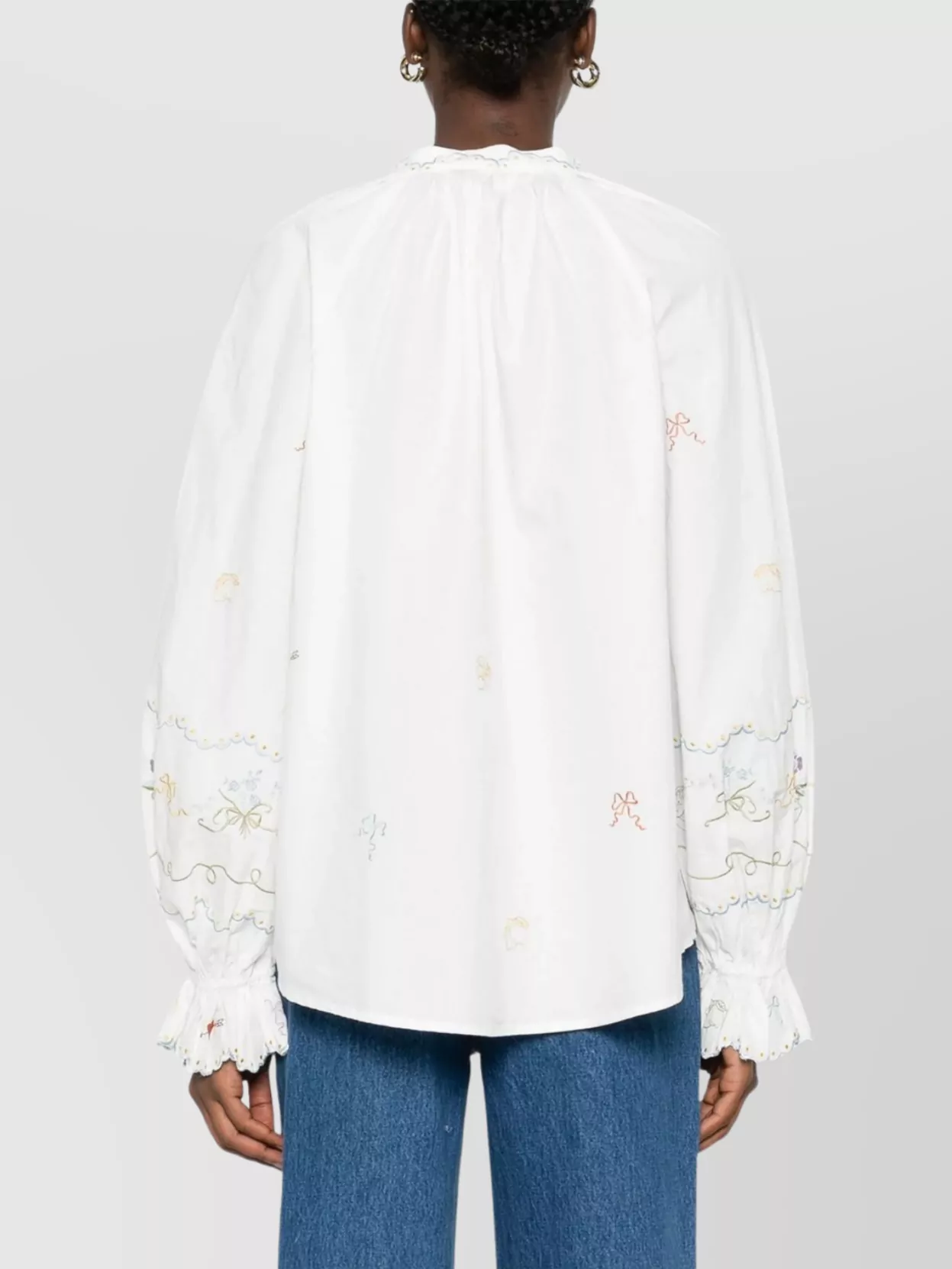 Alémais Puff Sleeve Embroidered Blouse With Tie Neck