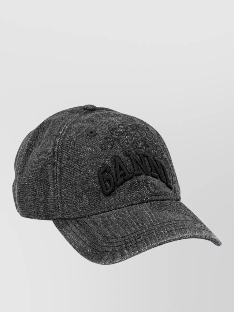 Ganni Denim Embroidered Baseball Cap