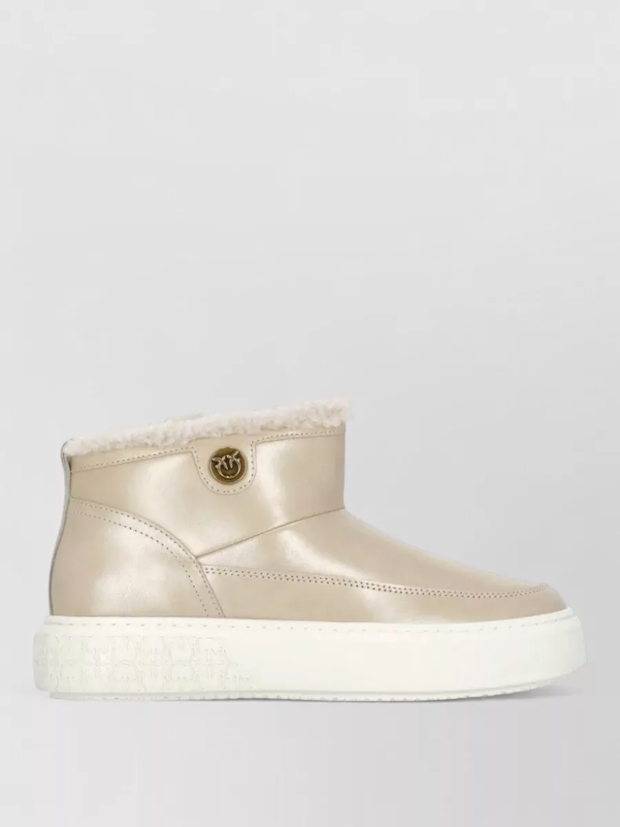 Pinko Leather Shearling Ankle Boots