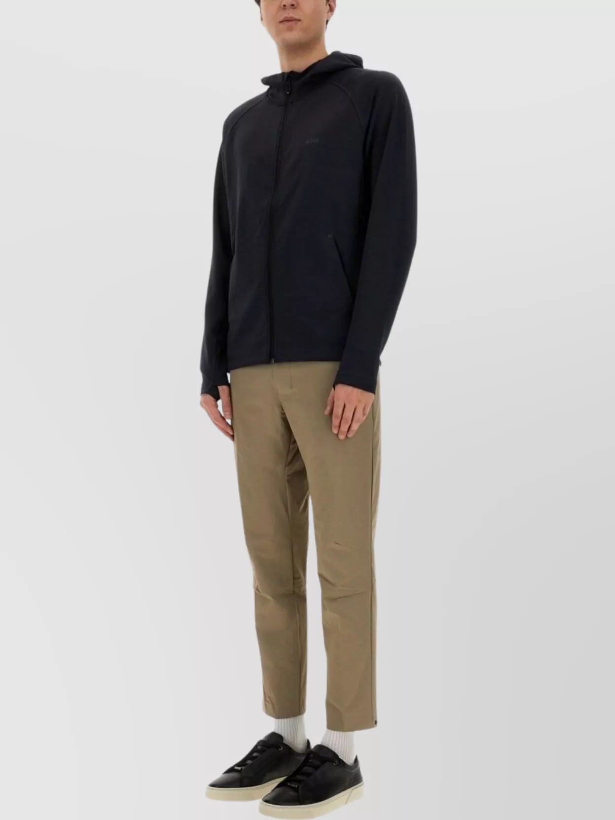 Hugo Boss Cropped Elastic Waistband Trousers With Button Detail