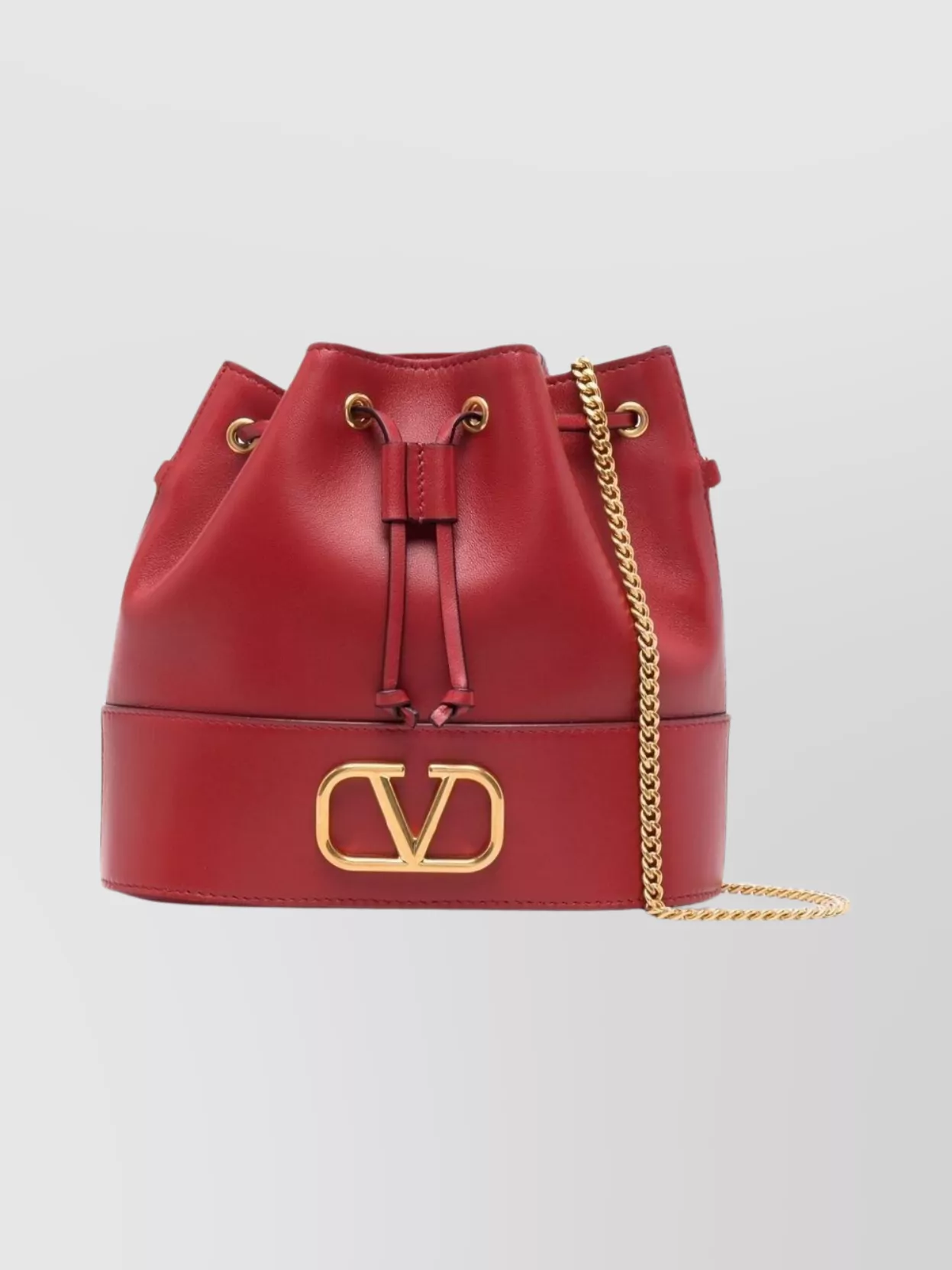 Valentino Signature Leather Bucket Bag With Chain Strap In Red