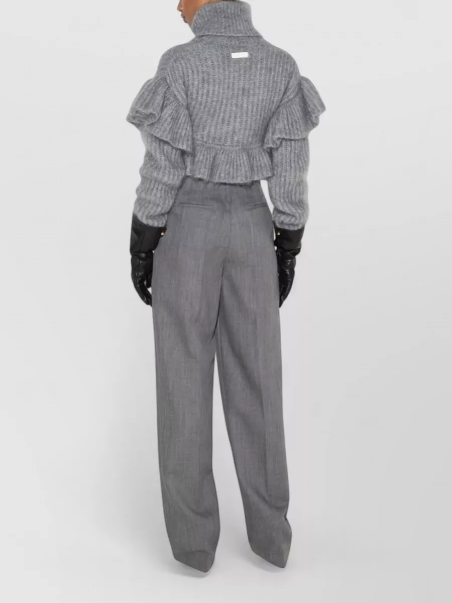 Elisabetta Franchi Mohair Ribbed Ruffled Turtleneck Cropped Sweater