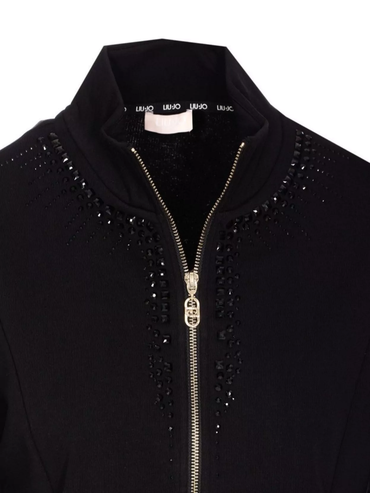 Liu •jo Zip Crewneck Sweatshirt Strass Embellishments In Black