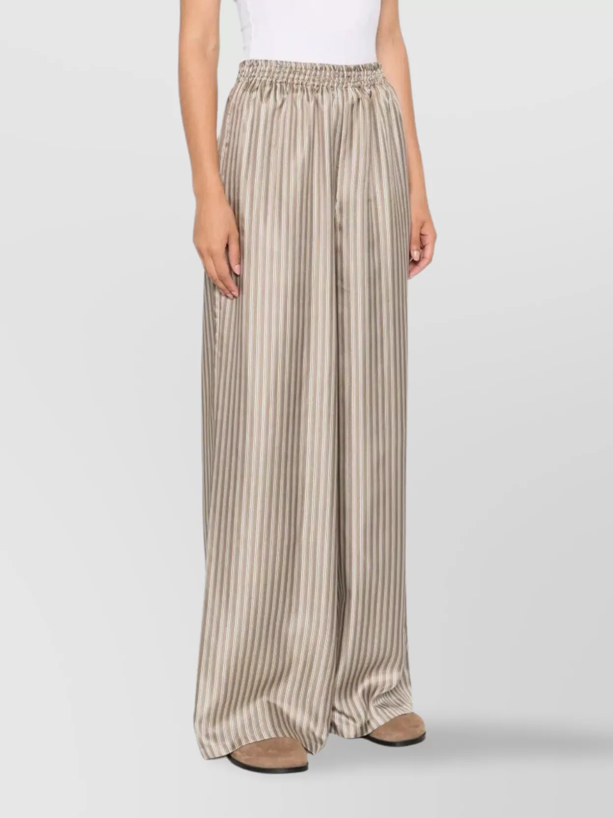 Max Mara Ladino Striped Silk Trousers In Neutral
