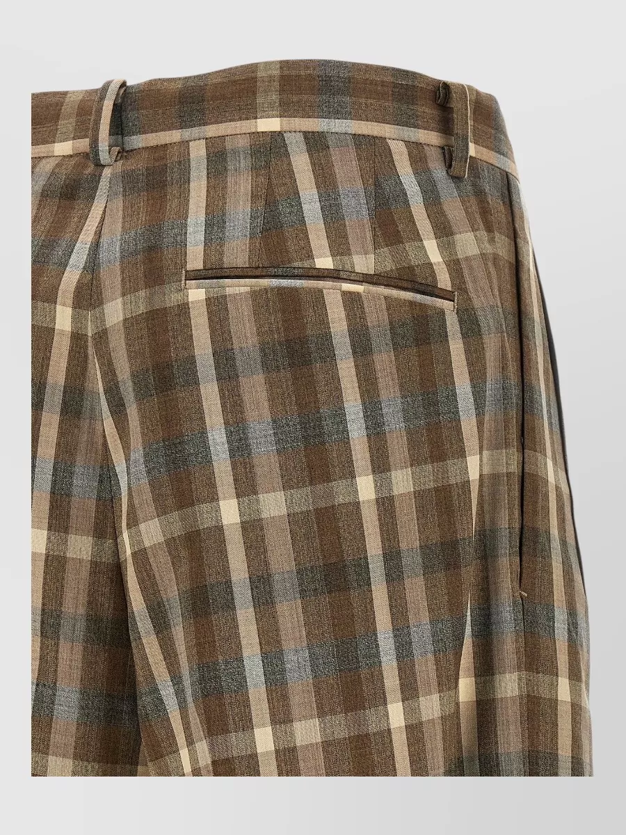 Auralee Wool Checked Paneled Wide-Leg Trousers