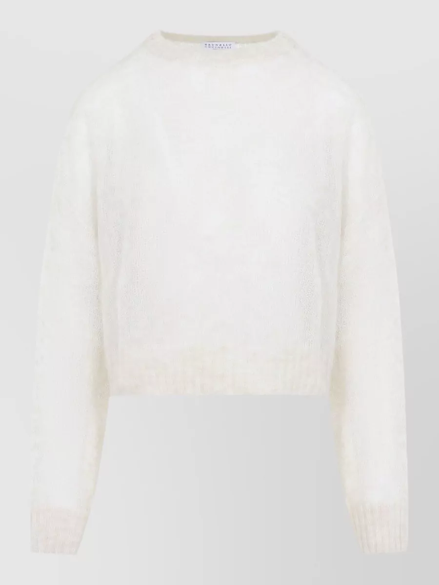 Brunello Cucinelli Mohair Open-Knit Crew-Neck Long-Sleeve Sweater