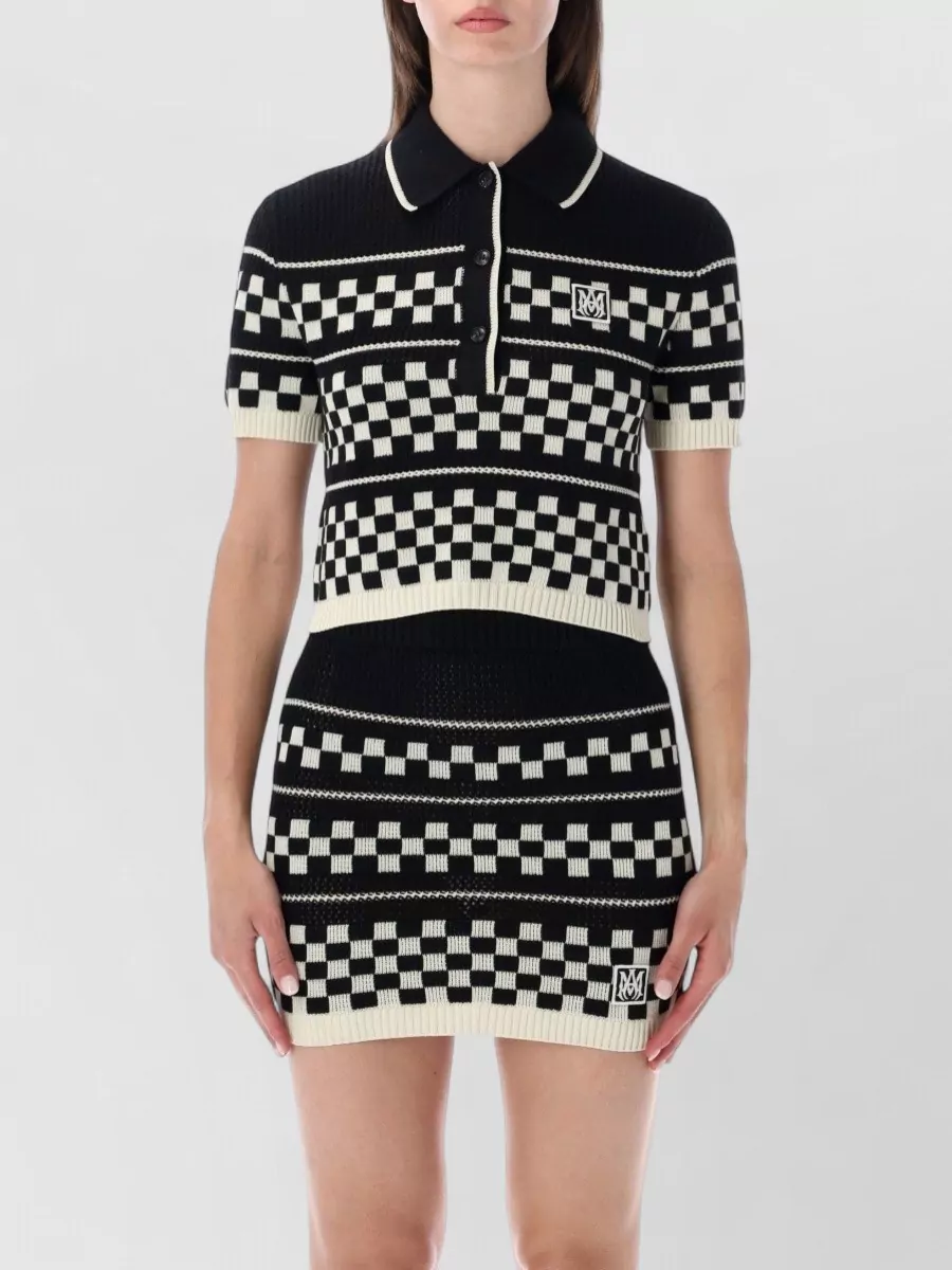 Amiri Wool checkered cropped polo mini dress