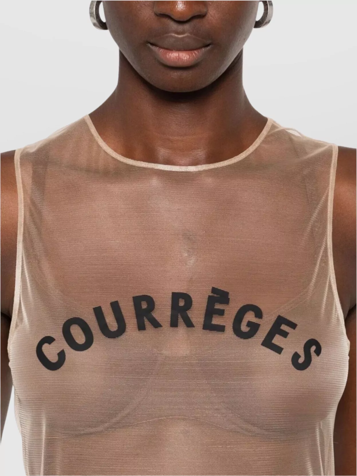Courrèges Illusion Tulle Sleeveless Round Neck Top