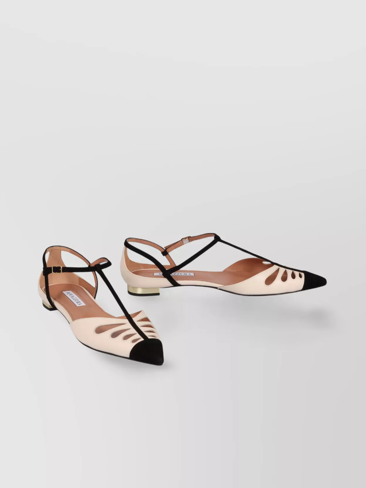 Aquazzura Cut-out Leather Ballet Flats With T-bar Strap In Multi