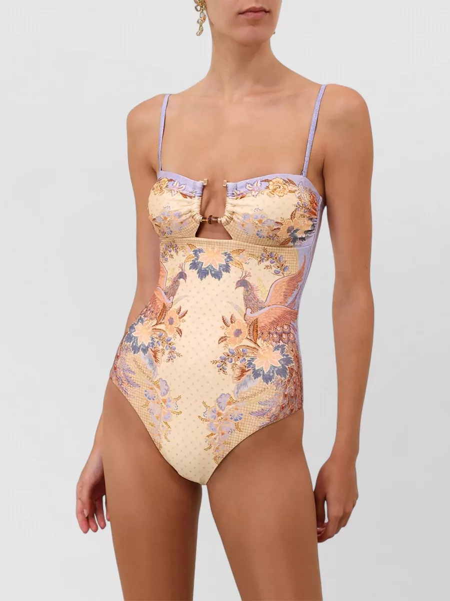Zimmermann Gathered Bamboo Trim One-Piece Swimsuit