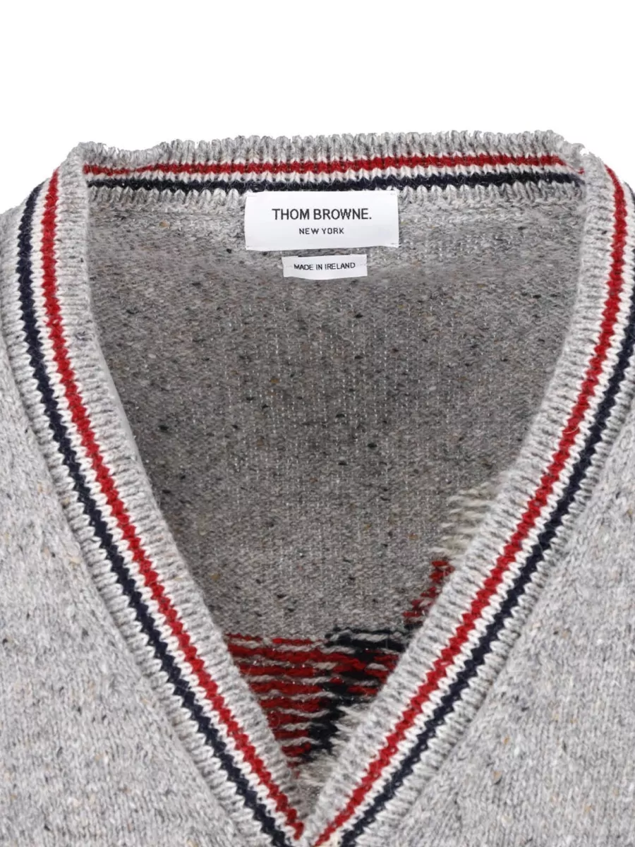 Thom Browne Wool Mohair V-Neck Ribbed Cardigan