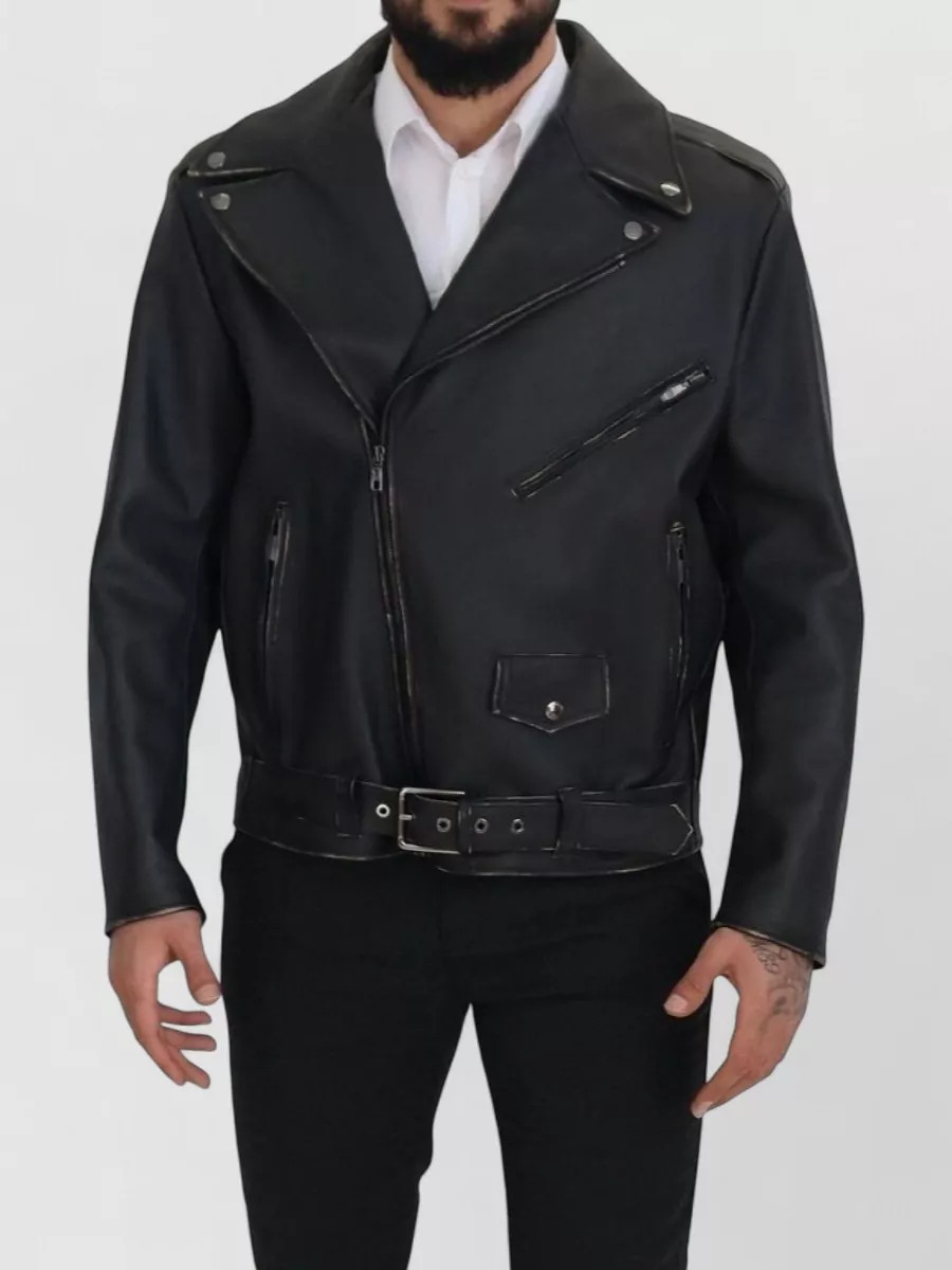Dolce&Gabbana leather belted biker coat