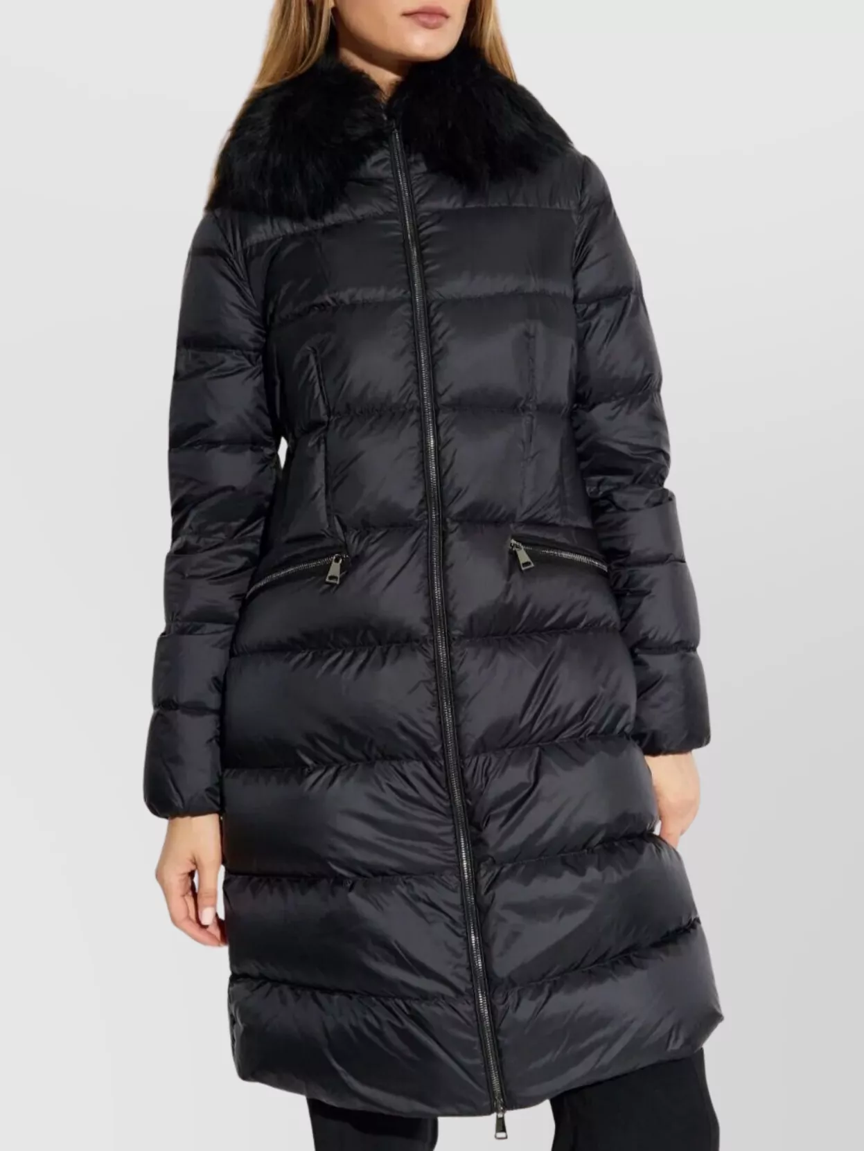 Moncler Boedic Hooded Shearling-trimmed Long Down Jacket Clothing In Black