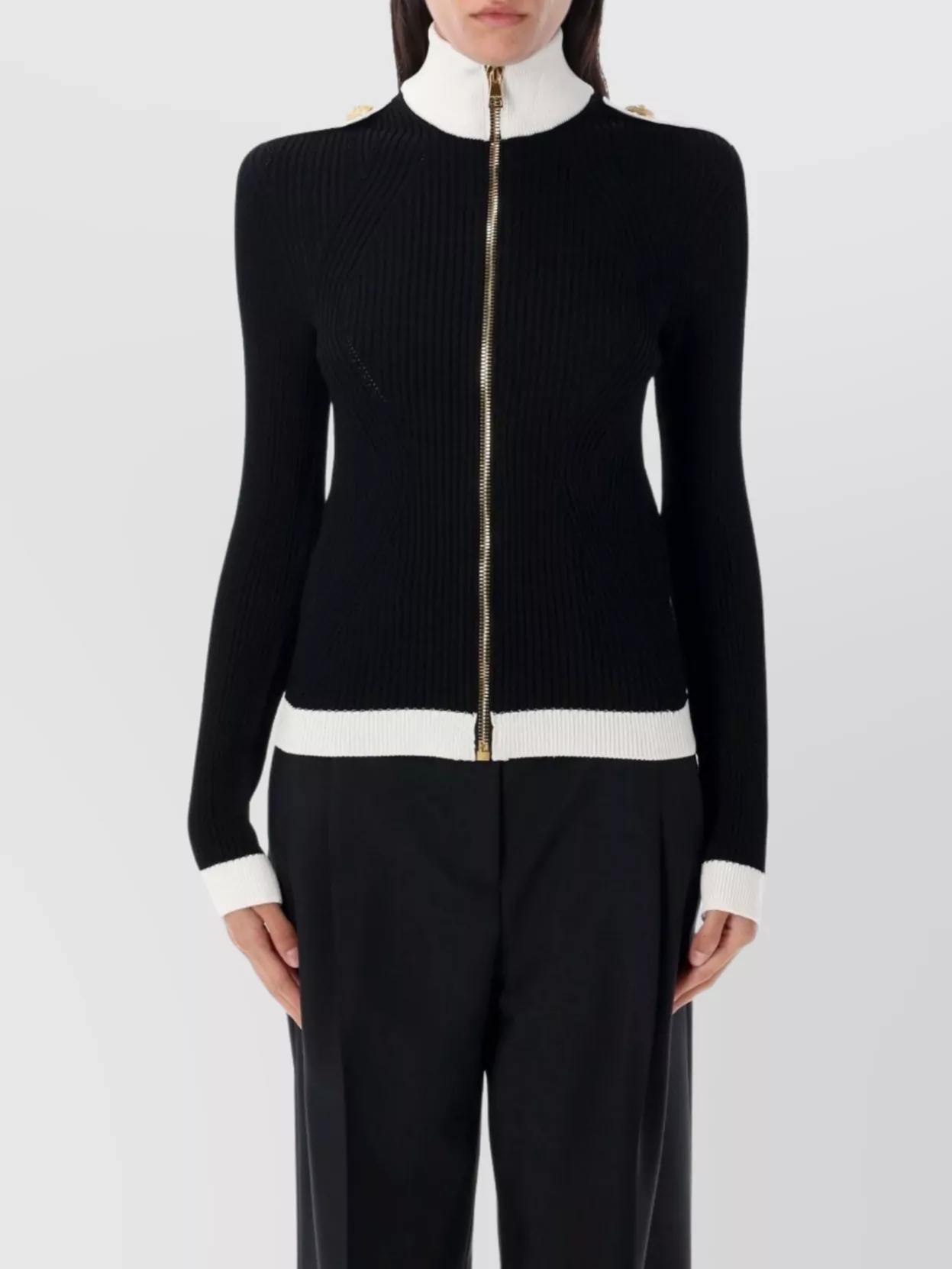 Balmain Twisted Knit Cardigan Zip Turtleneck