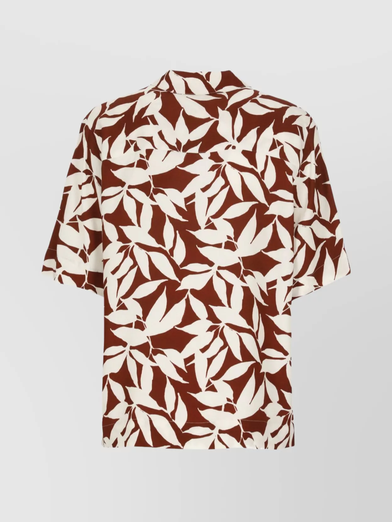 Woolrich Leaf Print Collared Neck Short Sleeve Top In Brown