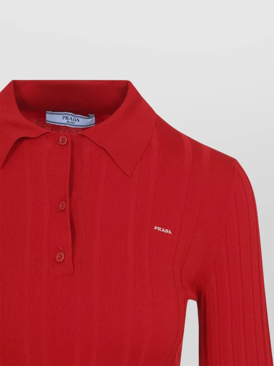 Prada Ribbed Slim-Fit Long-Sleeve Polo Shirt