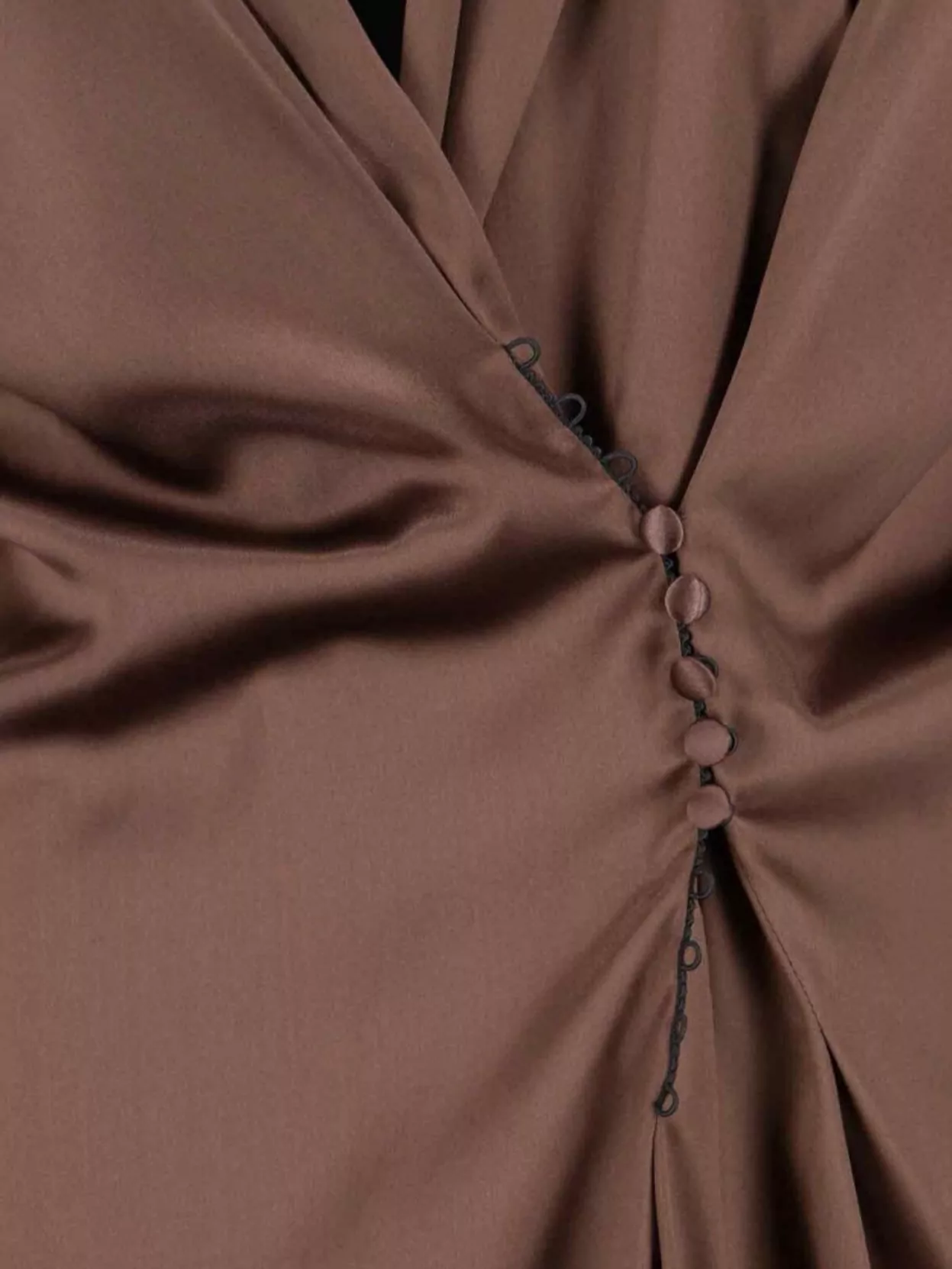 Dries Van Noten Satin Long Sleeve Draped Top With Buttons