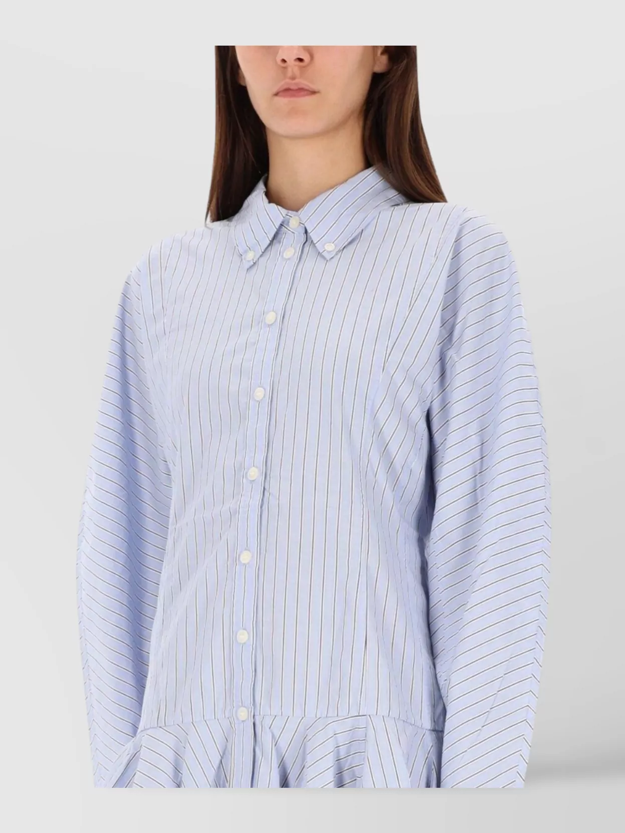 Ganni Striped Long Sleeve Dress With Flared Hem
