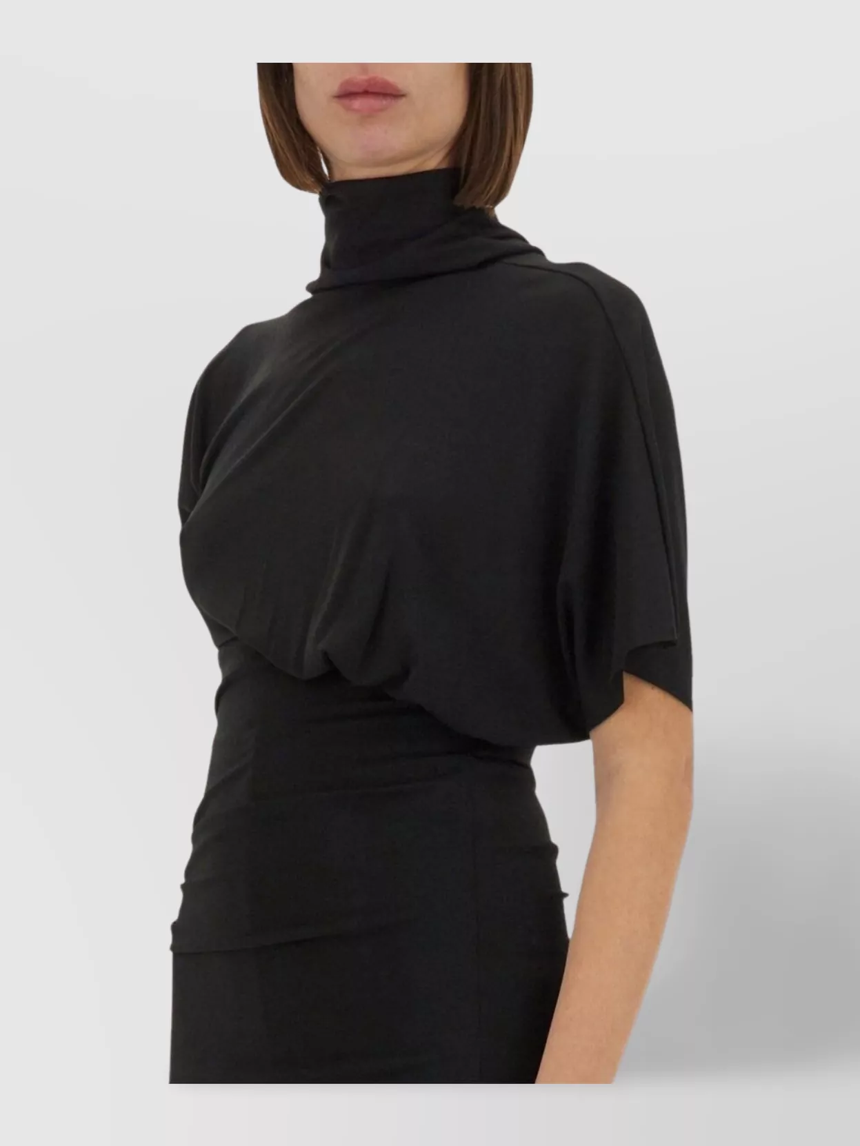 Rick Owens Lilies Asymmetric Draped Waist High Neckline Short Sleeves