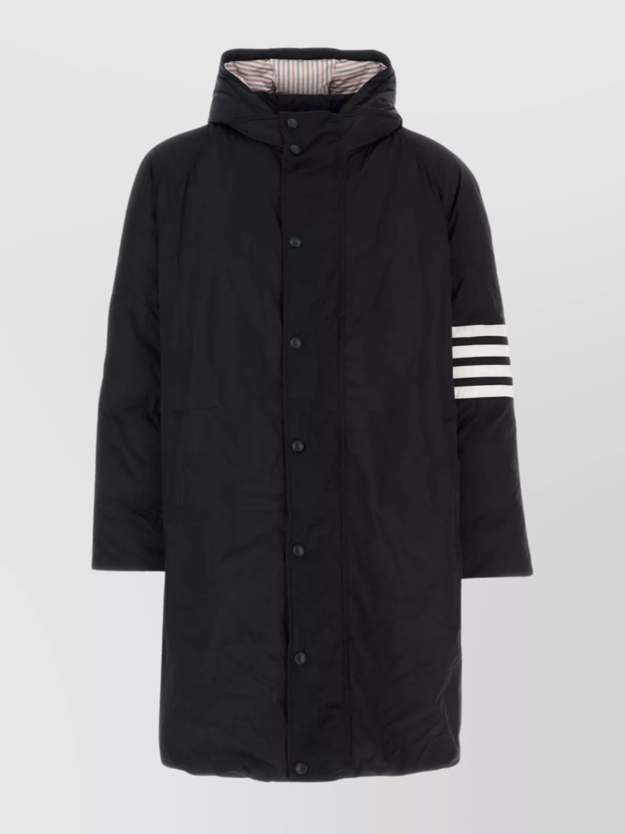 Shop Thom Browne Down Jacket With Hood And Striped Sleeves