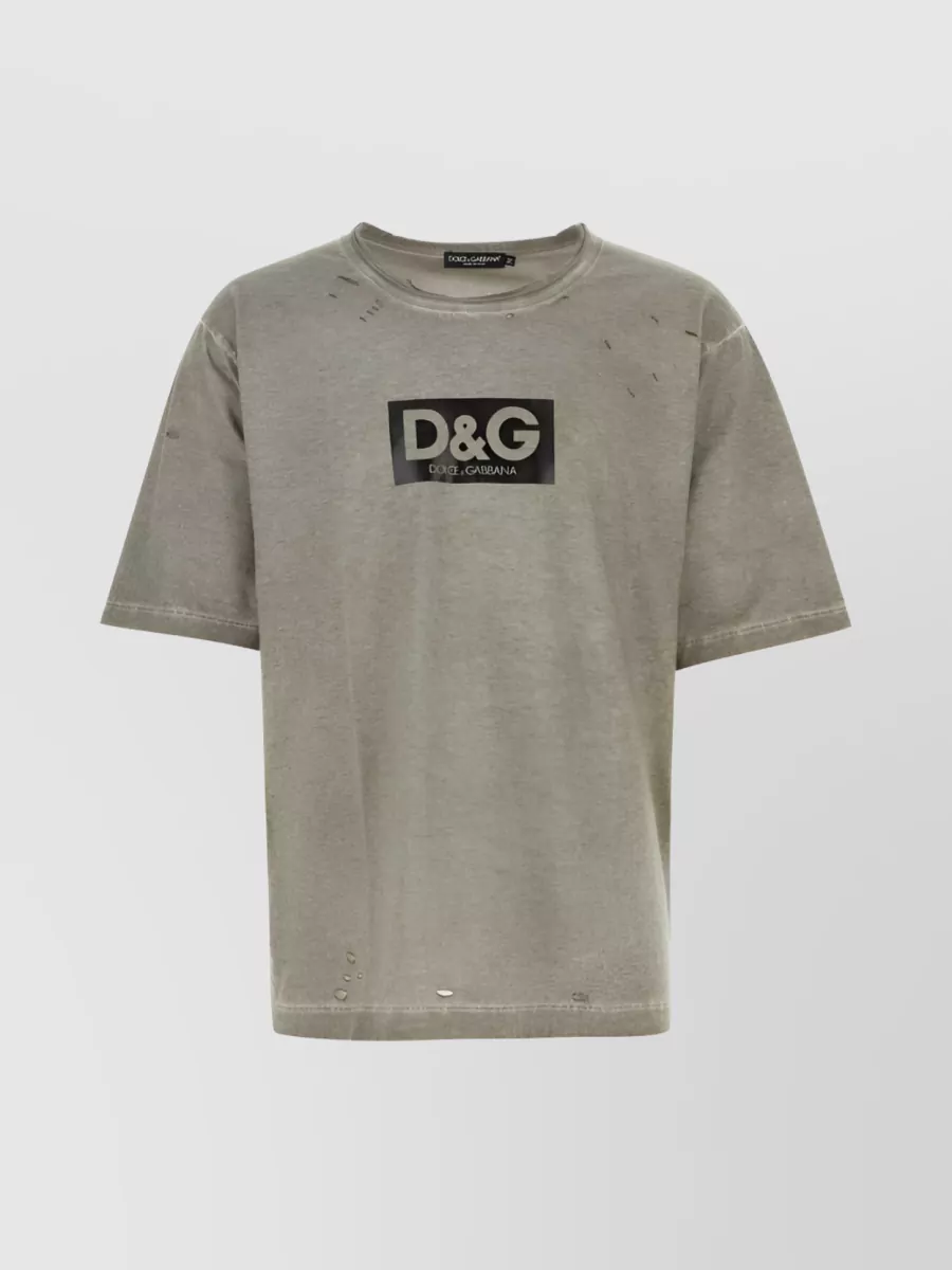 Shop Dolce & Gabbana Distressed Logo T-shirt With Ripped Detailing In Brown