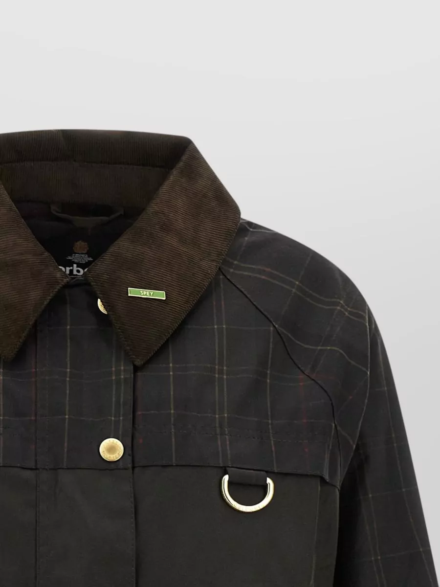 Barbour Waxed Cotton Tartan Cropped Single Breasted Coat