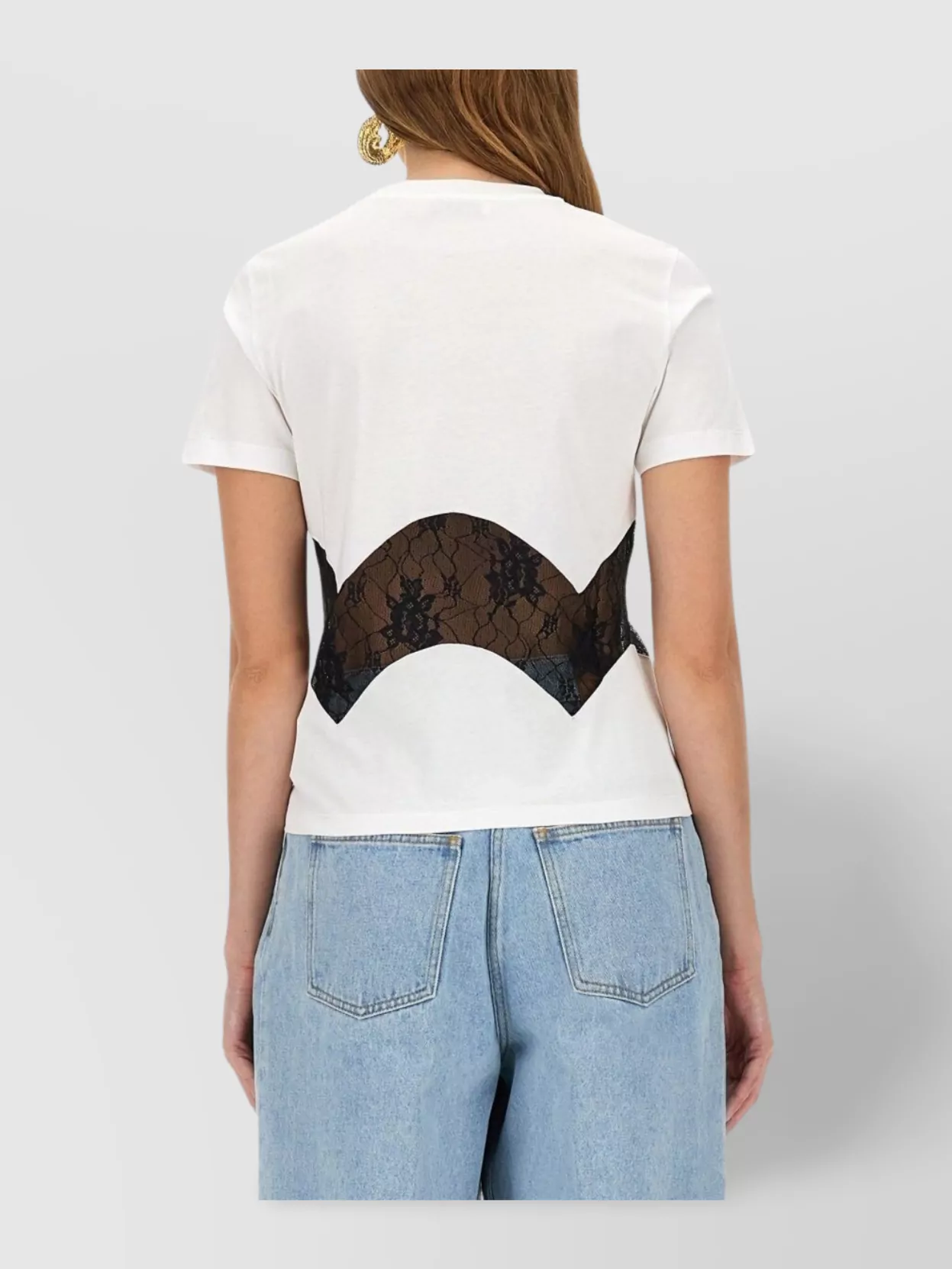 Nina Ricci Short Sleeve Lace Detail Top With Contrast