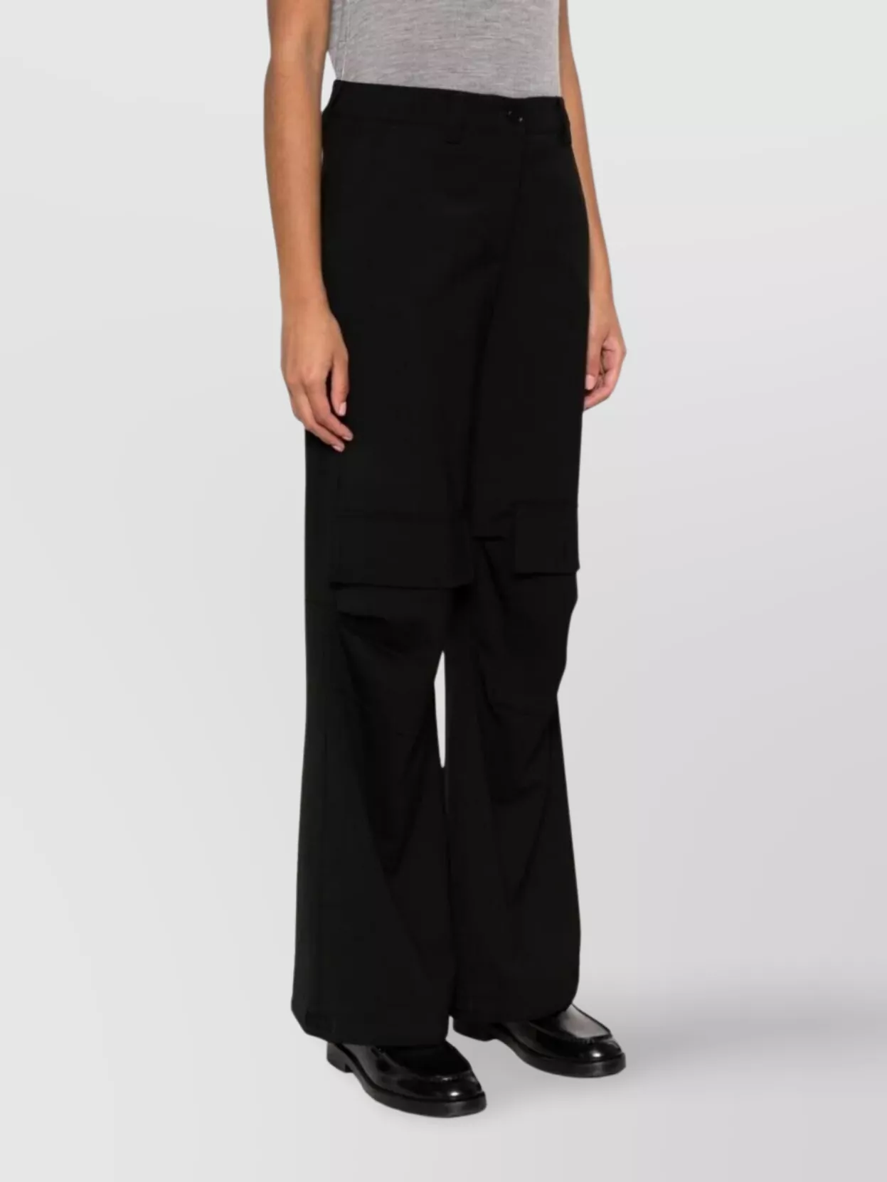 P.a.r.o.s.h Cargo Flared Trousers Side Pockets In Black