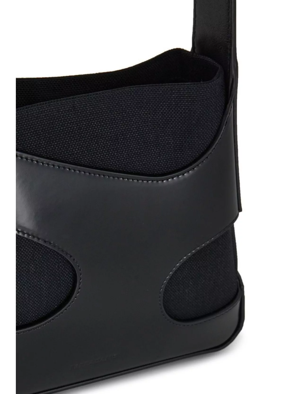 FERRAGAMO LEATHER AND FABRIC SHOULDER BAG