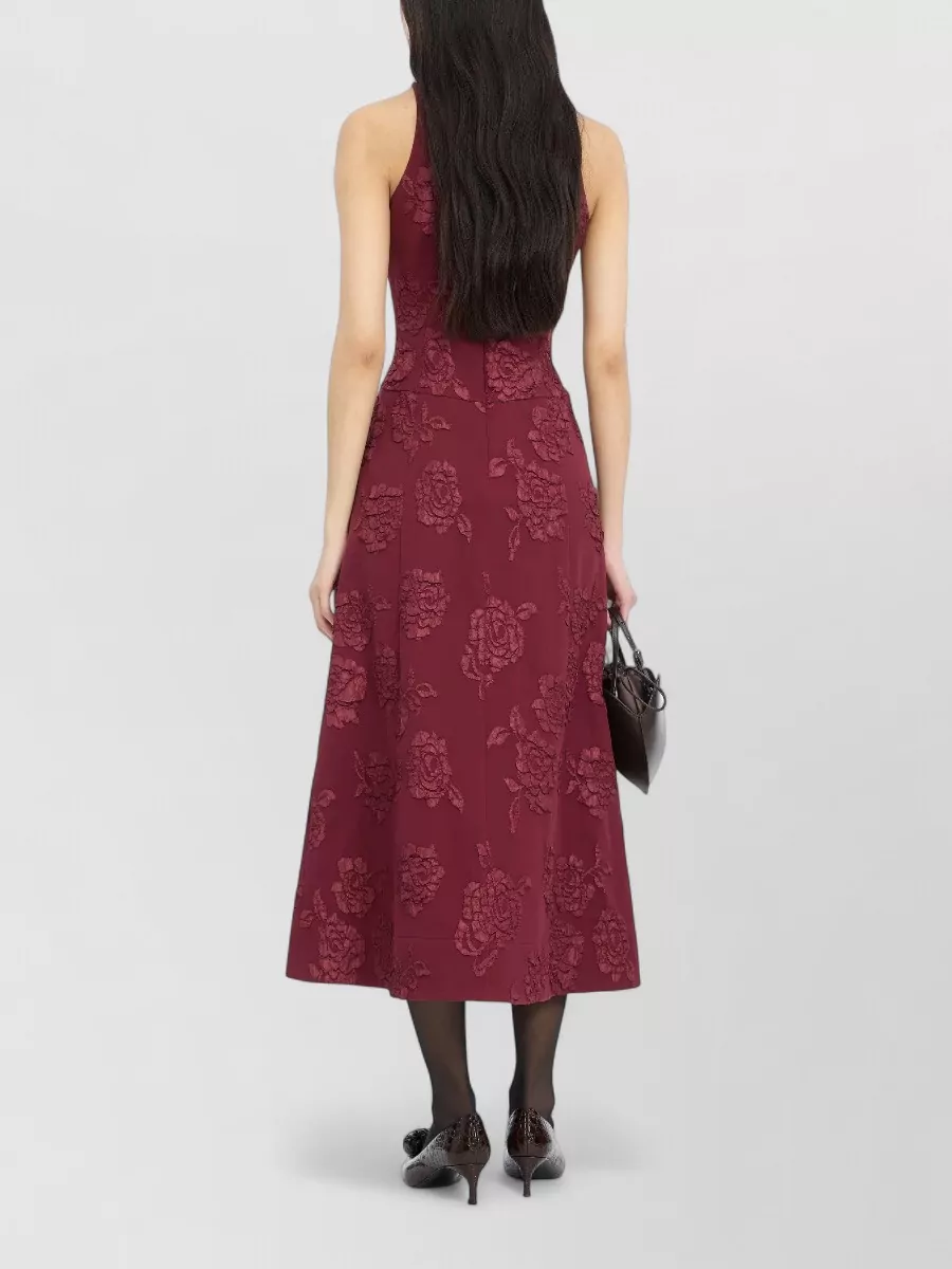 Rotate Jacquard Sleeveless Keyhole Flared Midi Dress