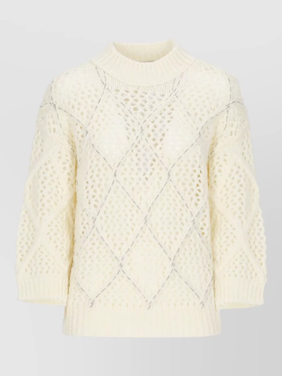 Peserico wool perforated beaded long-sleeve sweatshirt
