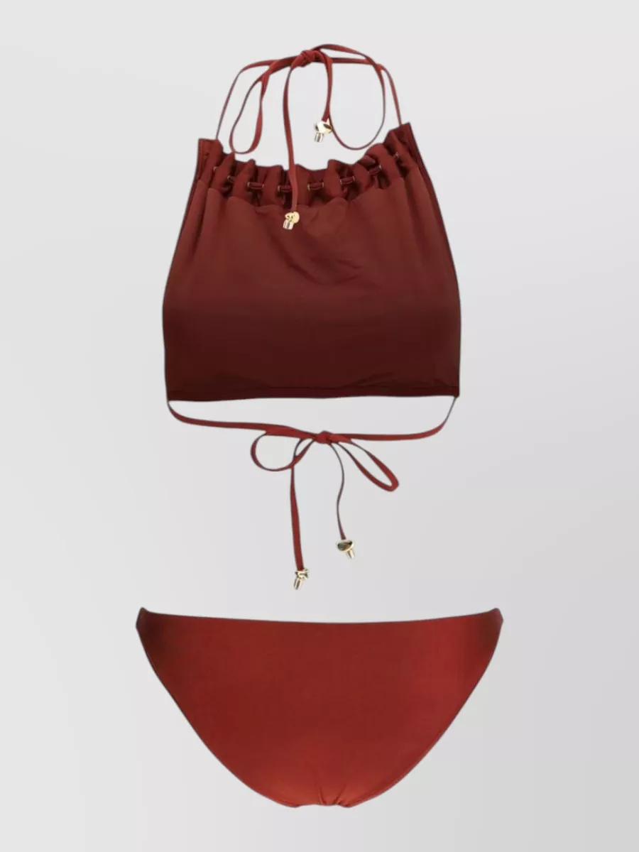 Zimmermann halterneck ruched bead embellished bikini set