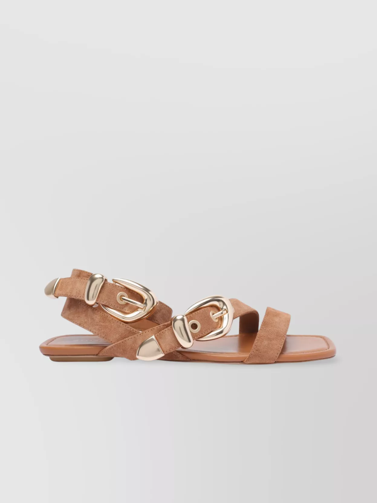 Stuart Weitzman Square Toe Suede Straps Sandals In Brown