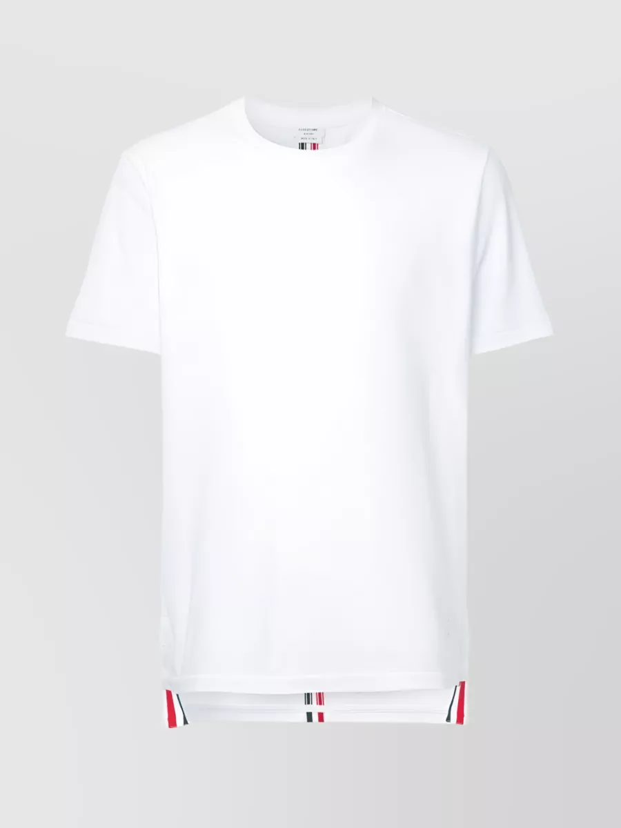 Shop Thom Browne Center-back Striped Piqué T-shirt With Ribbed Crew Neck In White