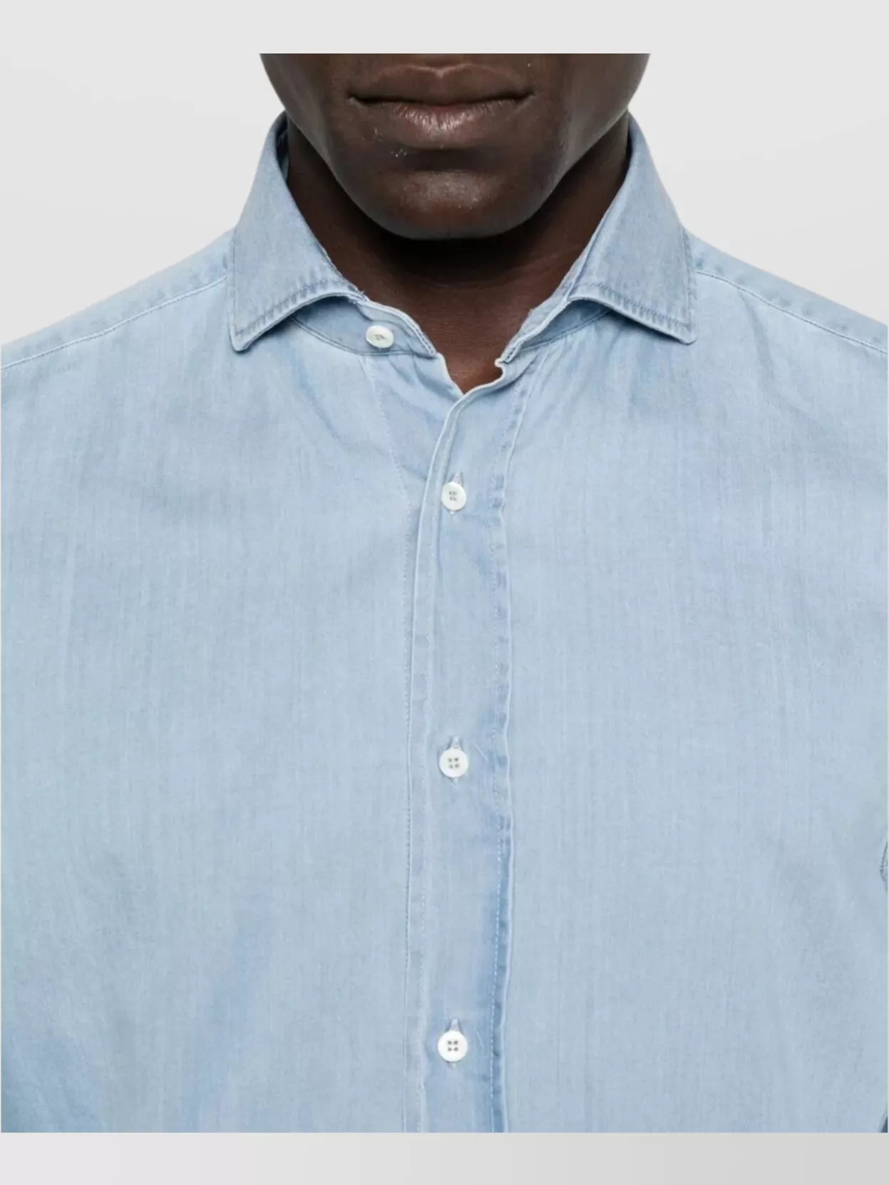 Brunello Cucinelli Denim Shirt With Long Sleeves And Curved Hem