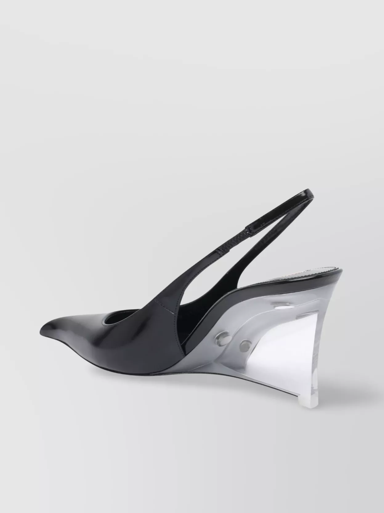 Saint Laurent Pointed Toe Glazed Leather Wedges With Transparent Heel In Black