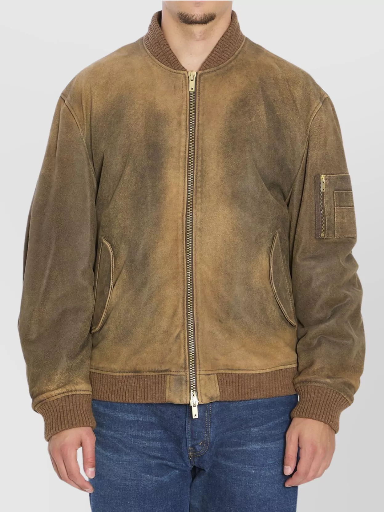 Golden Goose Padded Bomber Jacket Ribbed Collar In Brown