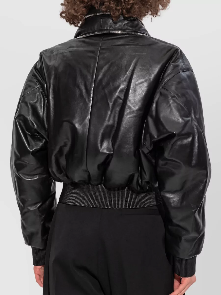 Givenchy Lambskin Leather Shawl Collar Ribbed Bomber Jacket