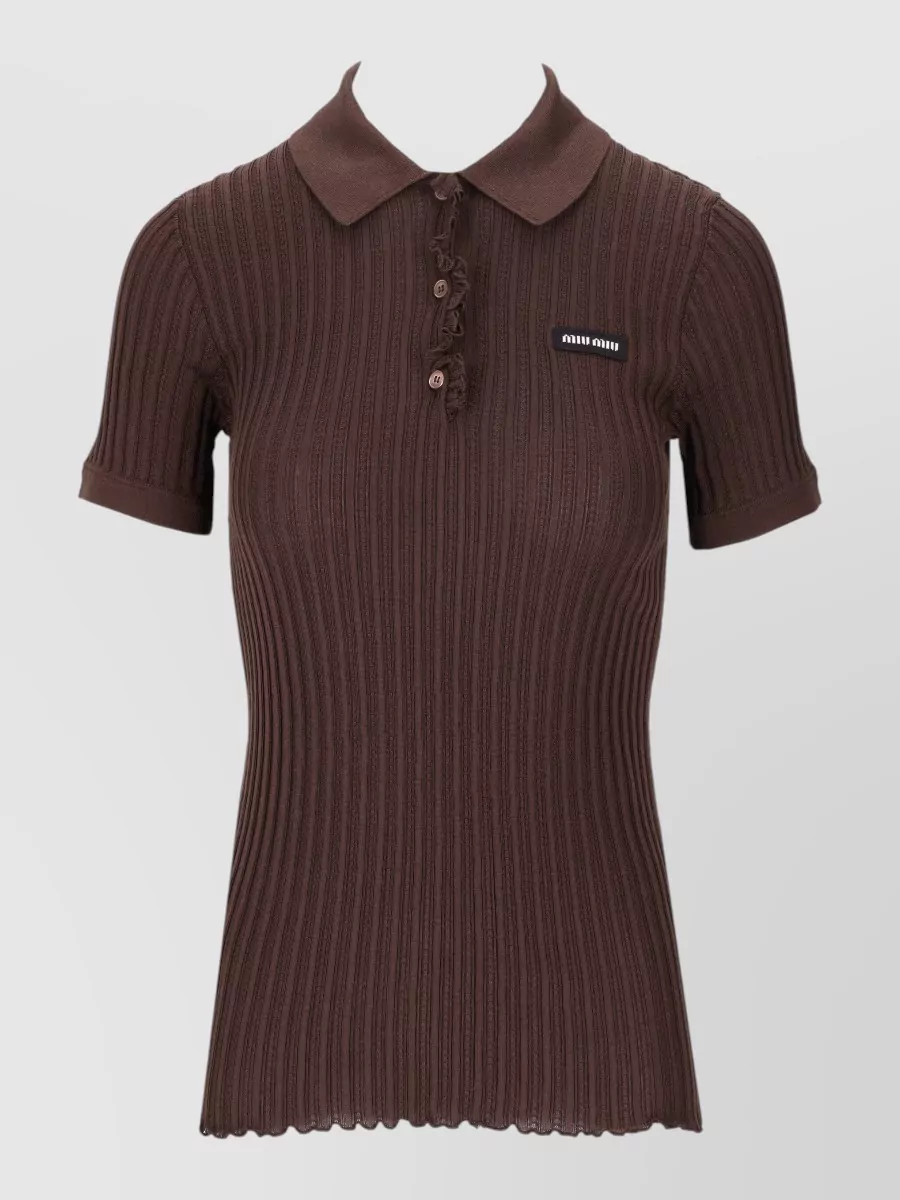 Miu Miu ribbed silk polo top